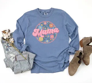 Mama Flowers Circle | Garment Dyed Long Sleeve