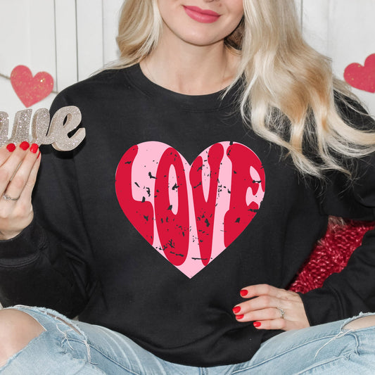 Pink Love Heart Distressed | Sweatshirt