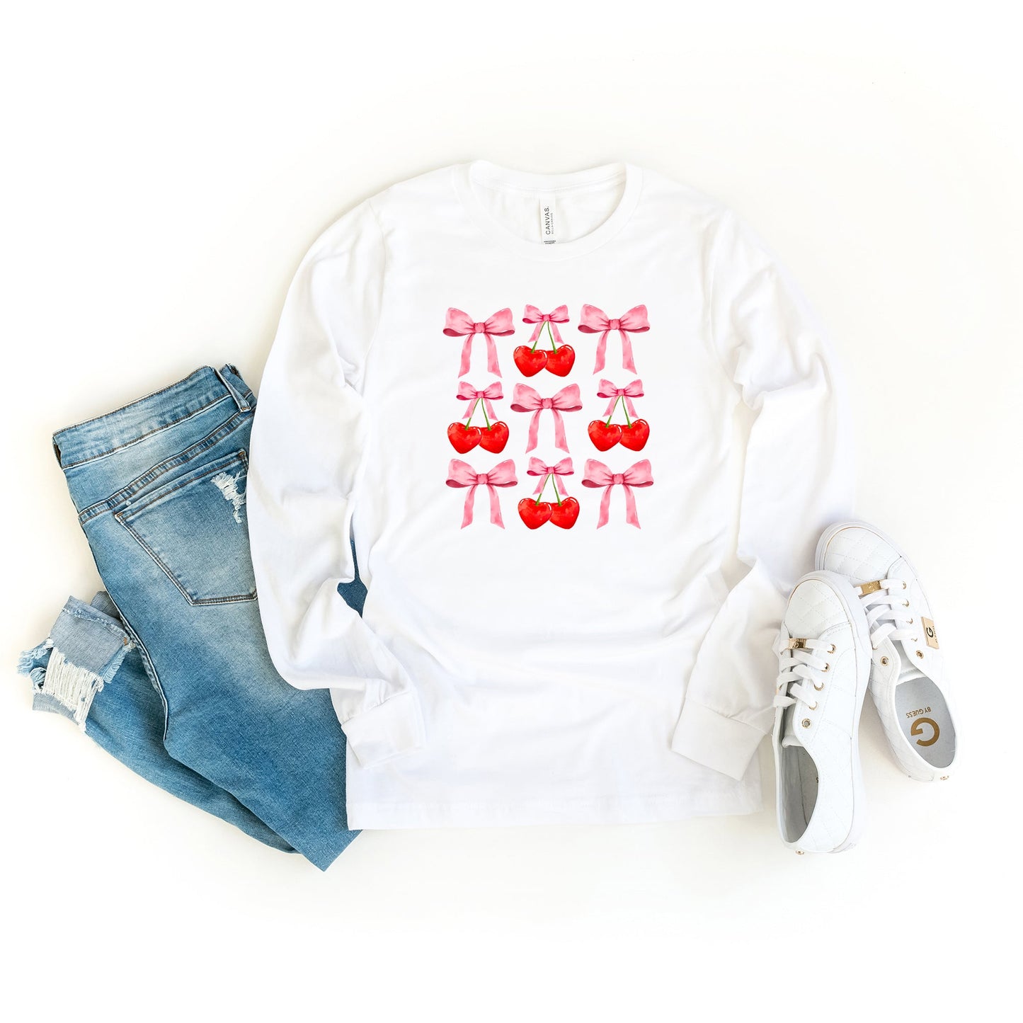 Cherry Coquette Bow Chart | Long Sleeve Crew Neck