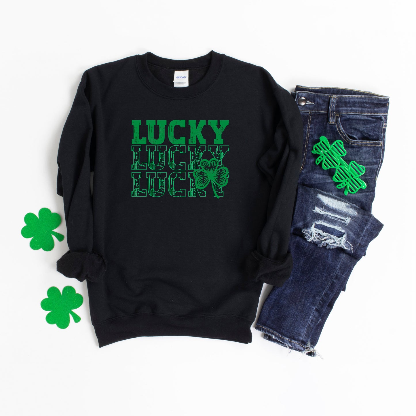 Bold Green Lucky Stacked | Sweatshirt