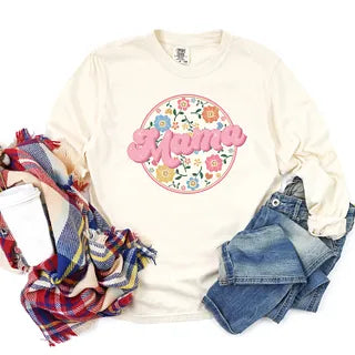 Mama Flowers Circle | Garment Dyed Long Sleeve
