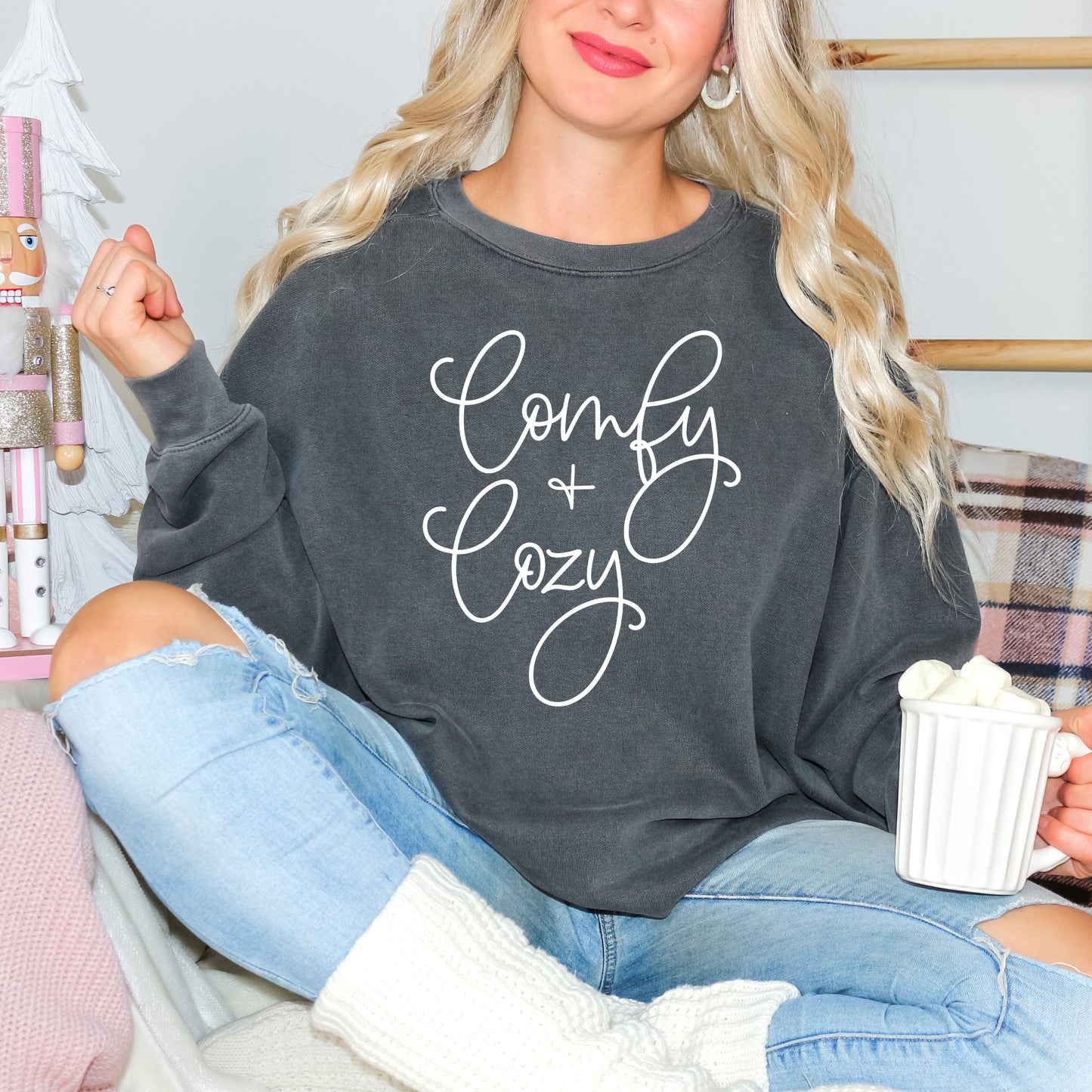 Comfy And Cozy Cursive | Garment Dyed Sweatshirt