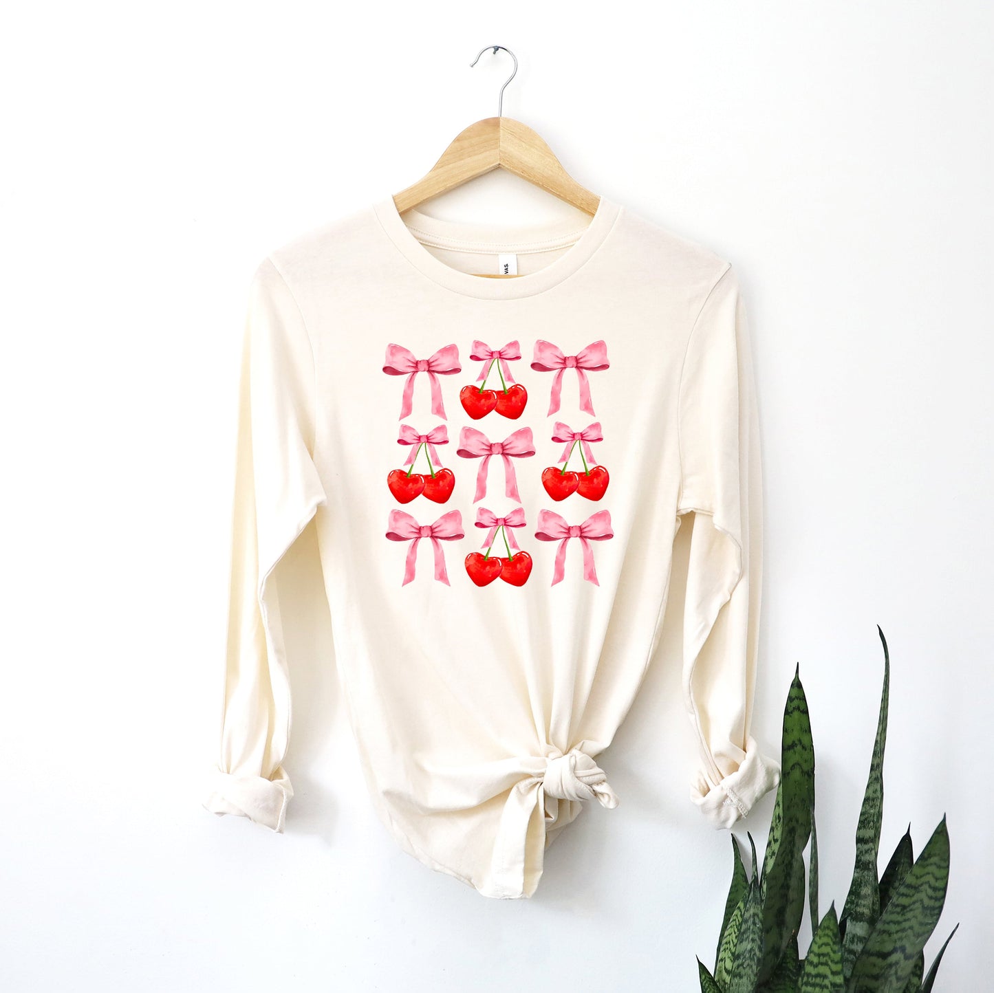 Cherry Coquette Bow Chart | Long Sleeve Crew Neck