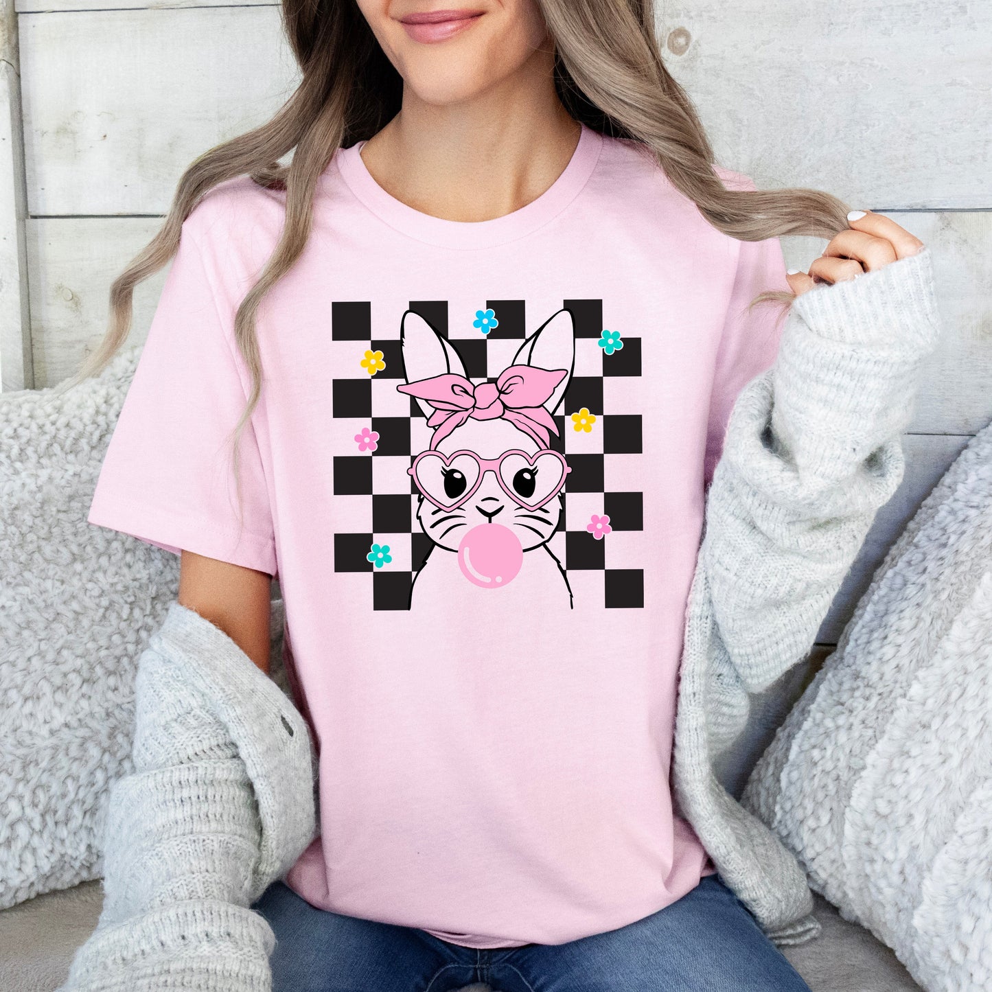 Checkered Groovy Bunny | Short Sleeve Graphic Tee