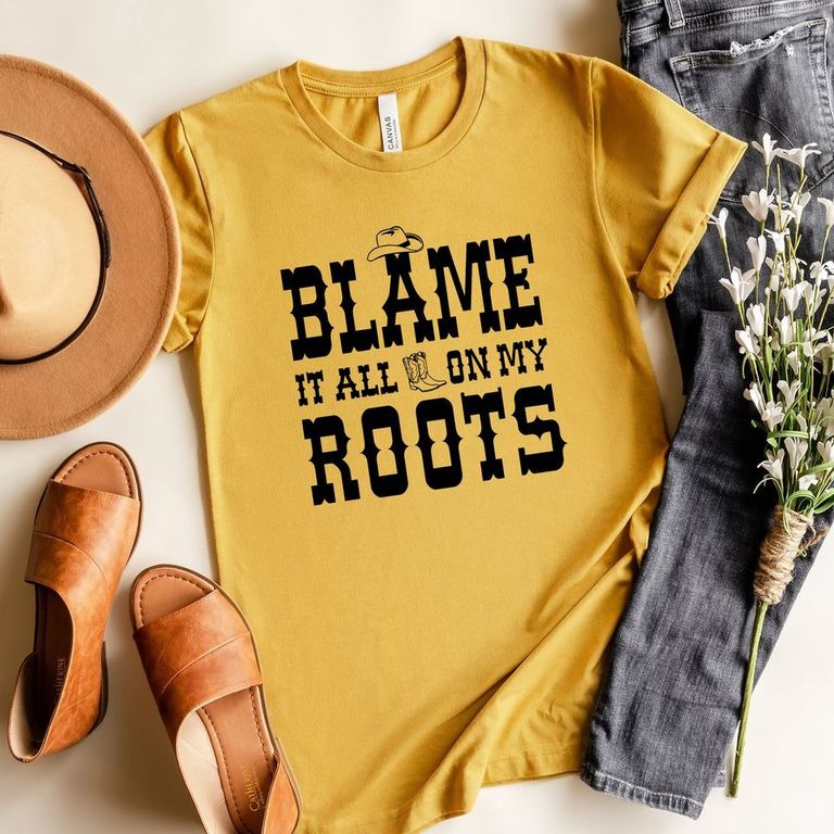 Blame It On My Roots Hat and Boots | Short Sleeve Crew Neck