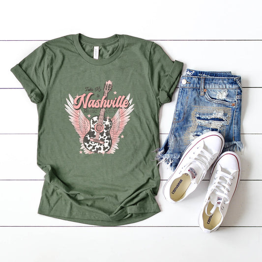 Take Me To Nashville Winged Guitar | Short Sleeve Crew Neck