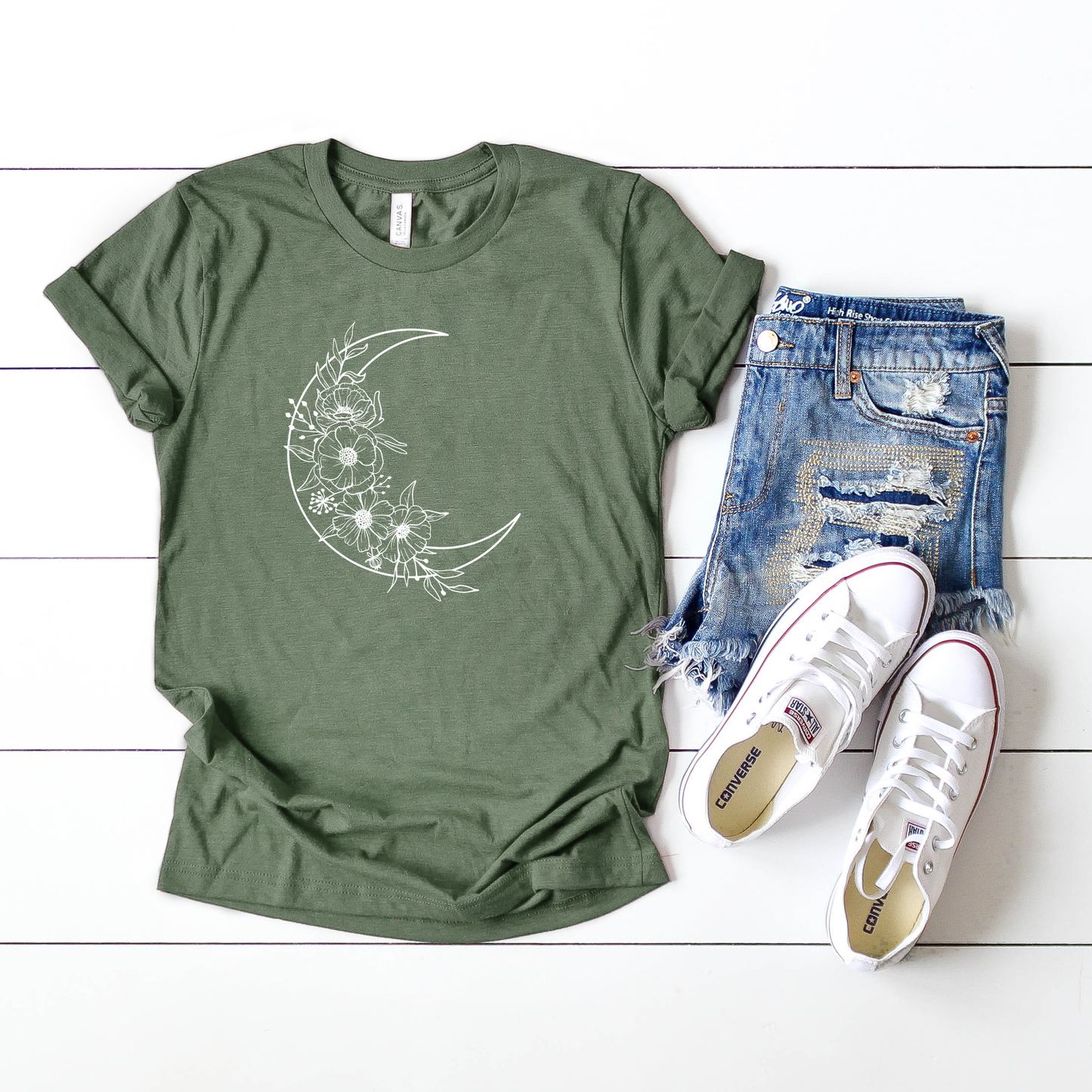 Moon And Flowers | Short Sleeve Crew Neck