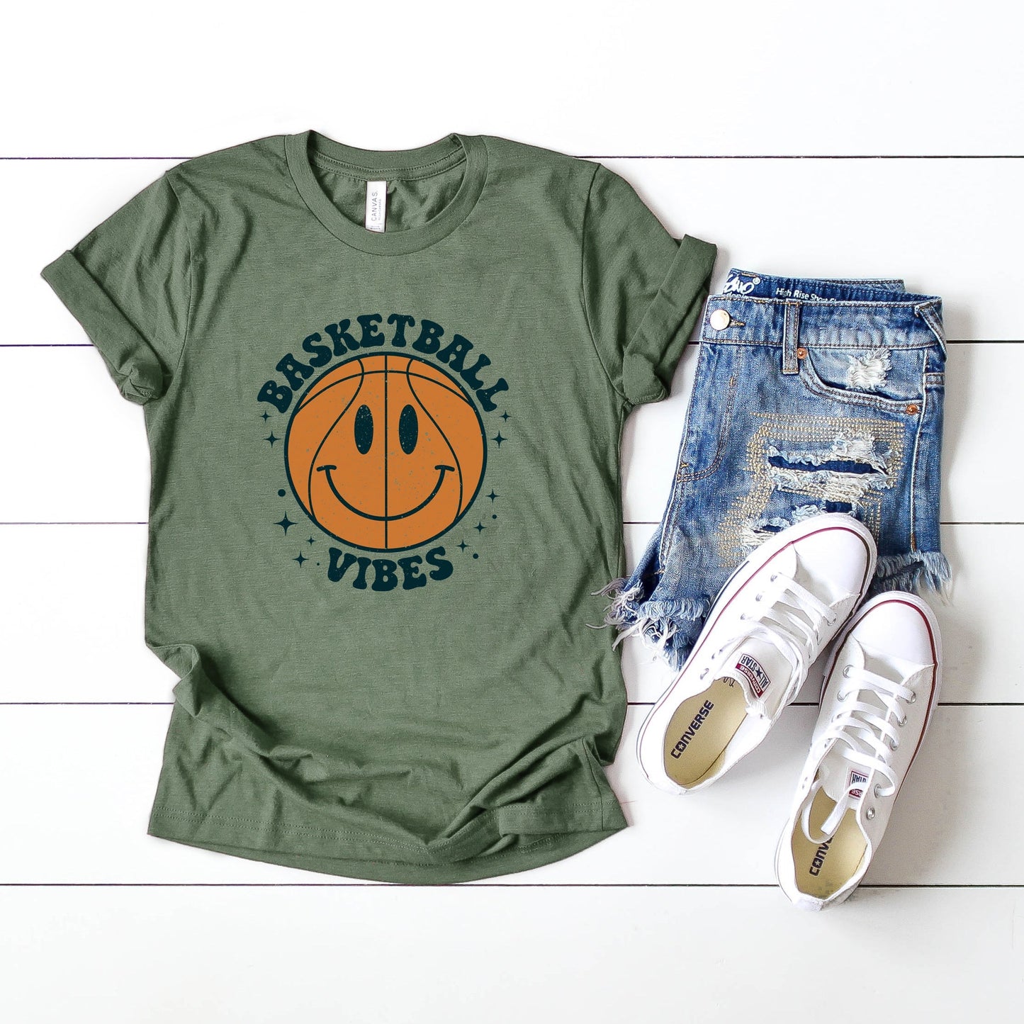 Vintage Basketball Vibes Smiley Face | Short Sleeve Crew Neck