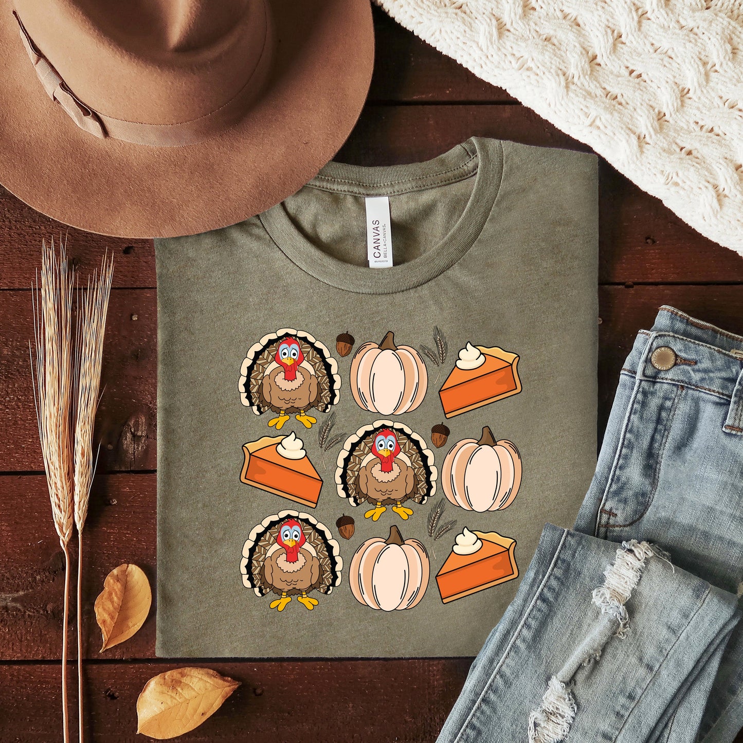 Turkey Pumpkin Pie Grid | Short Sleeve Crew Neck