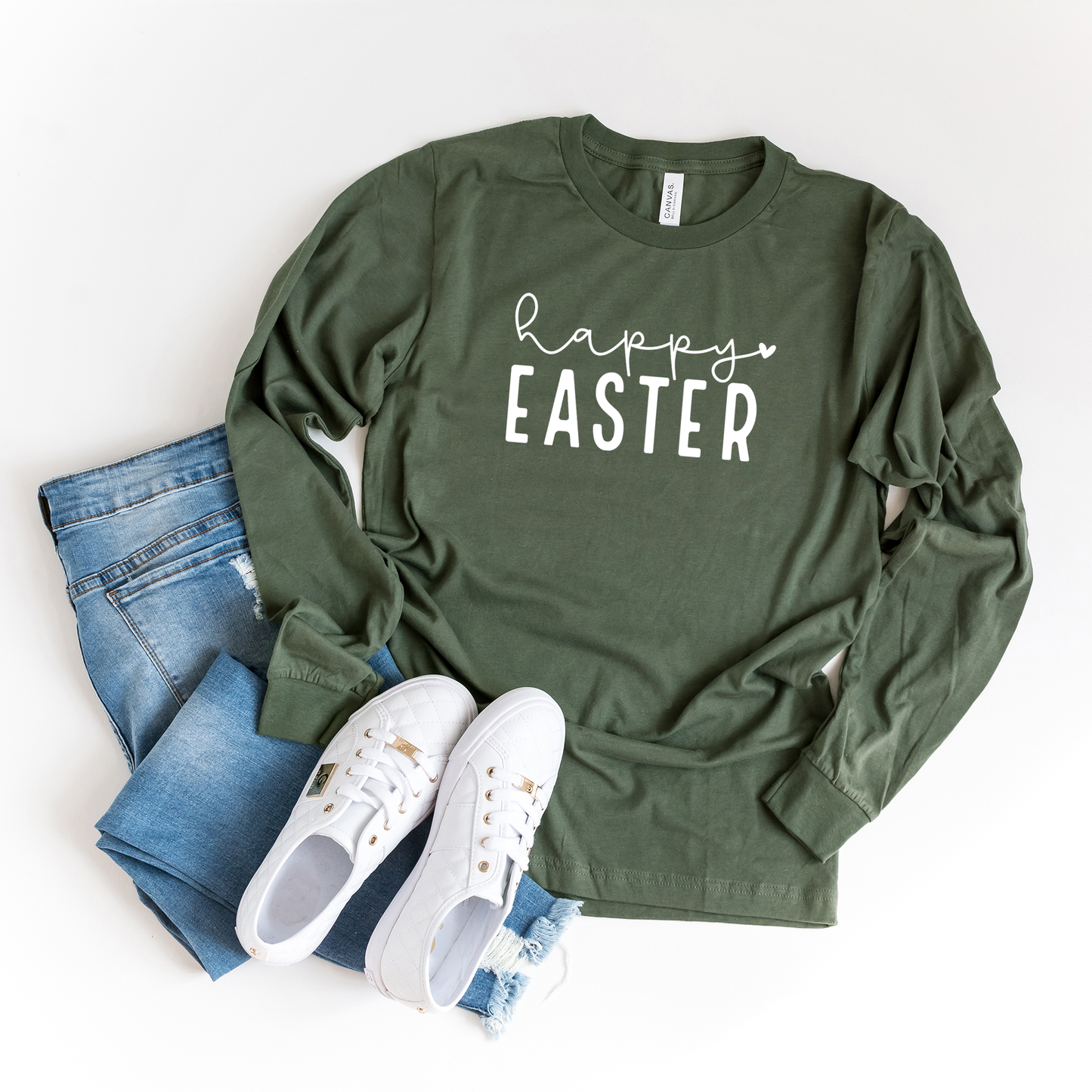 Happy Easter With Heart | Long Sleeve Crew Neck