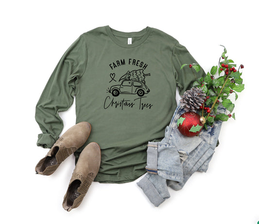 Farm Fresh Christmas Trees Car | Long Sleeve Crew Neck