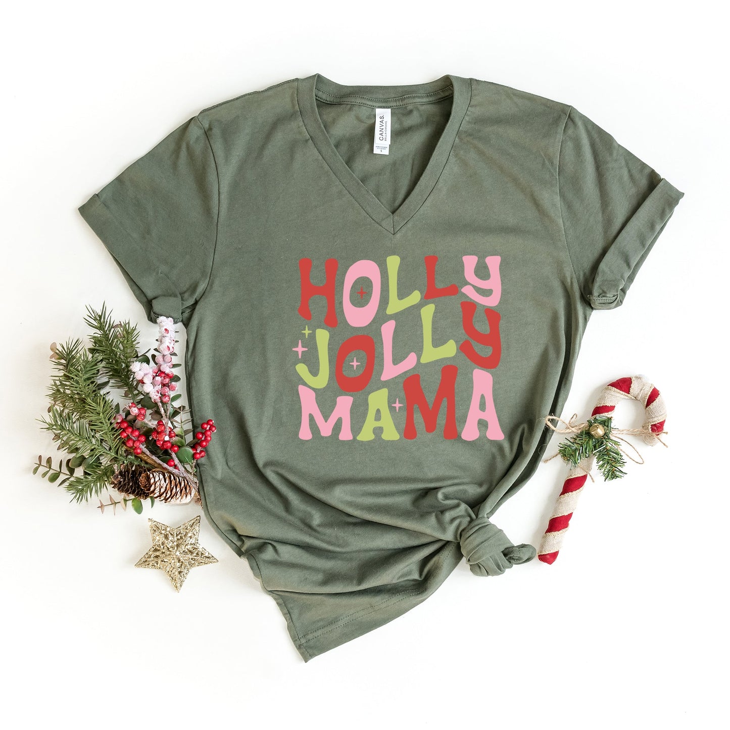 Holly Jolly Mama Colorful | Short Sleeve V-Neck