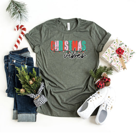 Christmas Vibes Lights | Short Sleeve Crew Neck