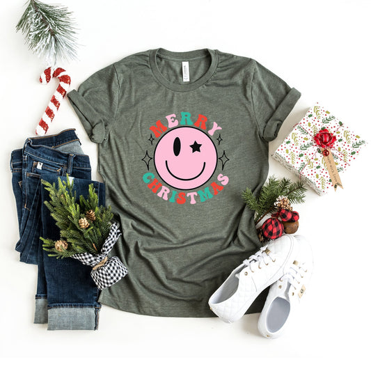 Merry Christmas Smiley | Short Sleeve Crew Neck