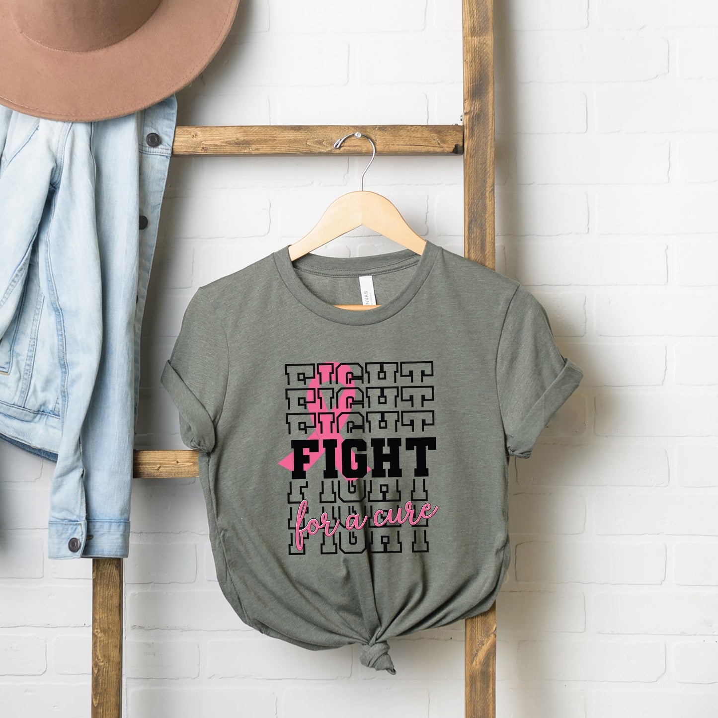 Fight Stacked Ribbon | Short Sleeve Crew Neck