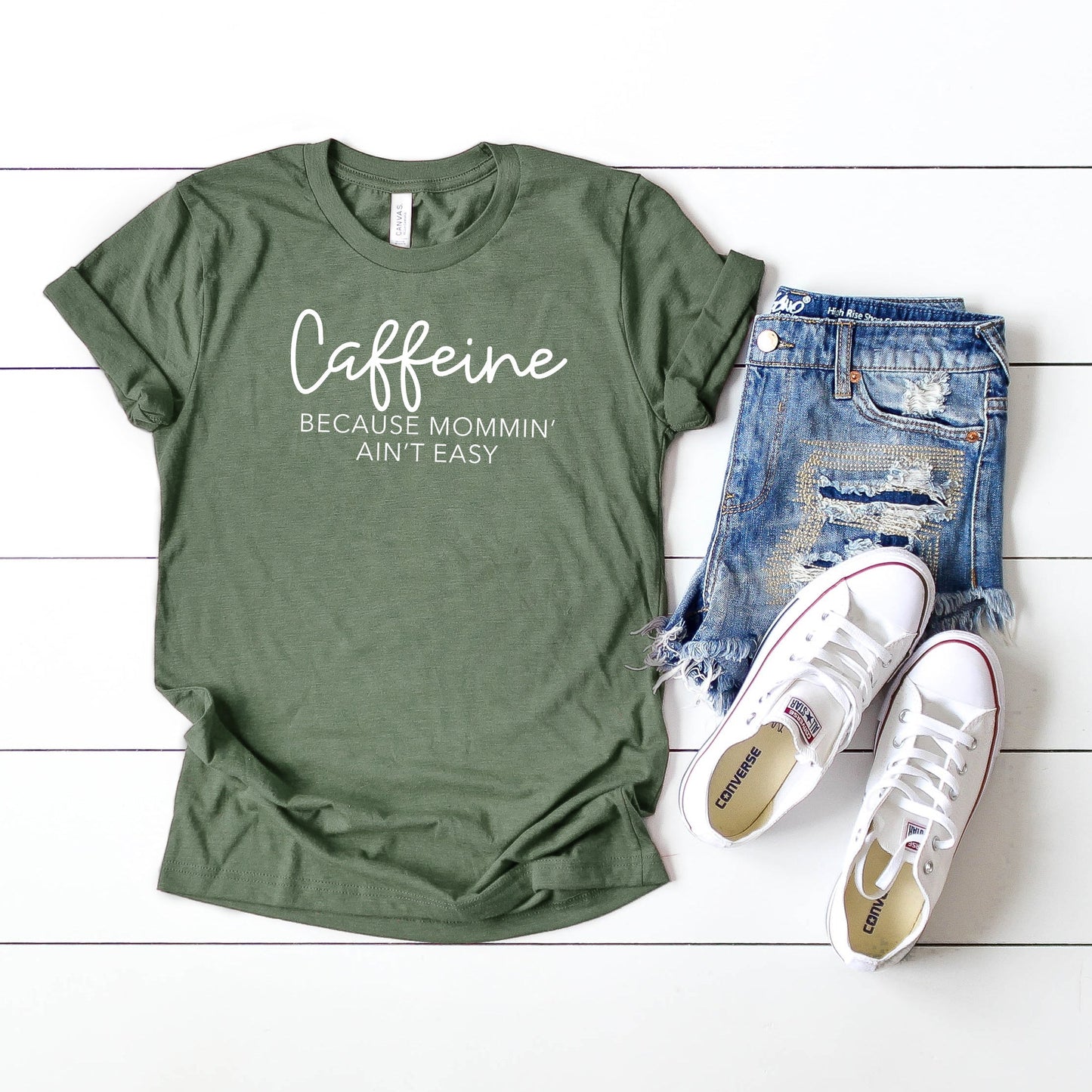 Caffeine Because Mommin' Aint' Easy | Short Sleeve Crew Neck