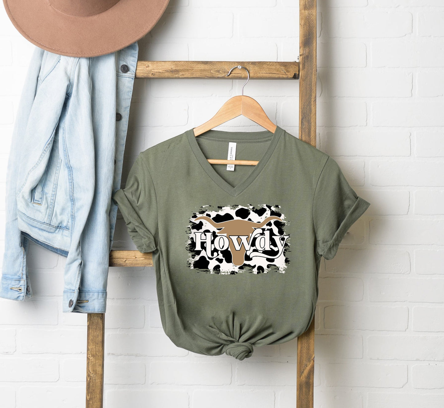 Howdy With Cow Print | Short Sleeve V-Neck