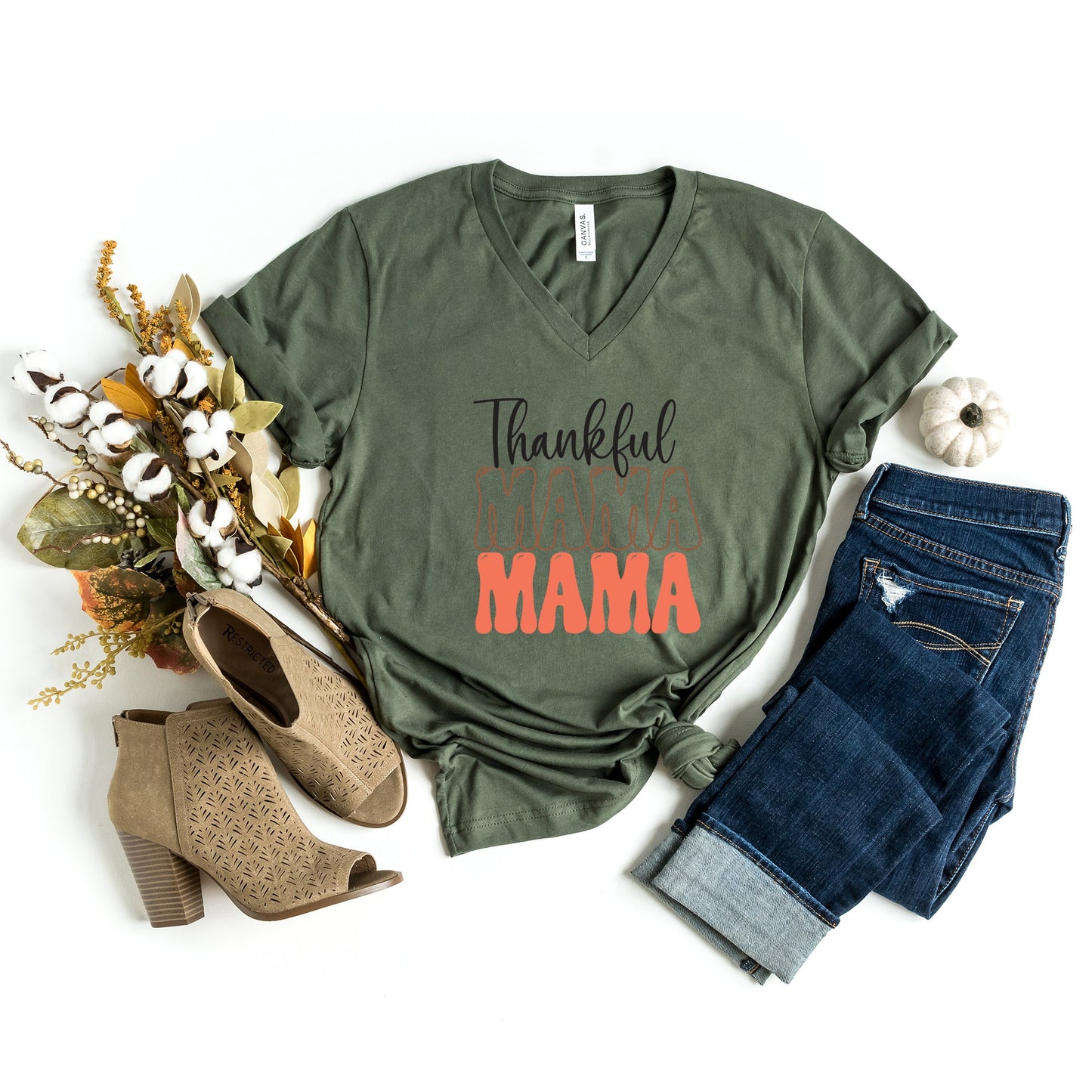 Thankful Mama Stacked | Short Sleeve V-Neck