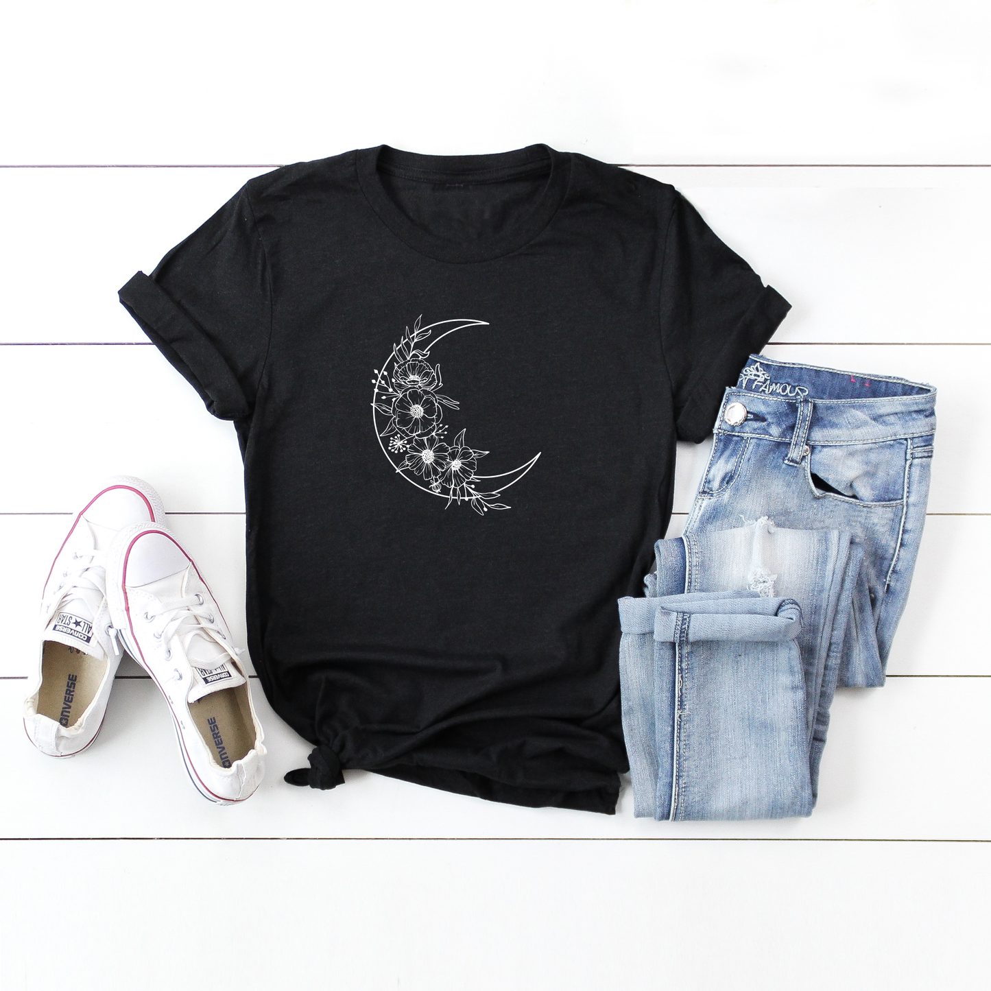 Moon And Flowers | Short Sleeve Crew Neck