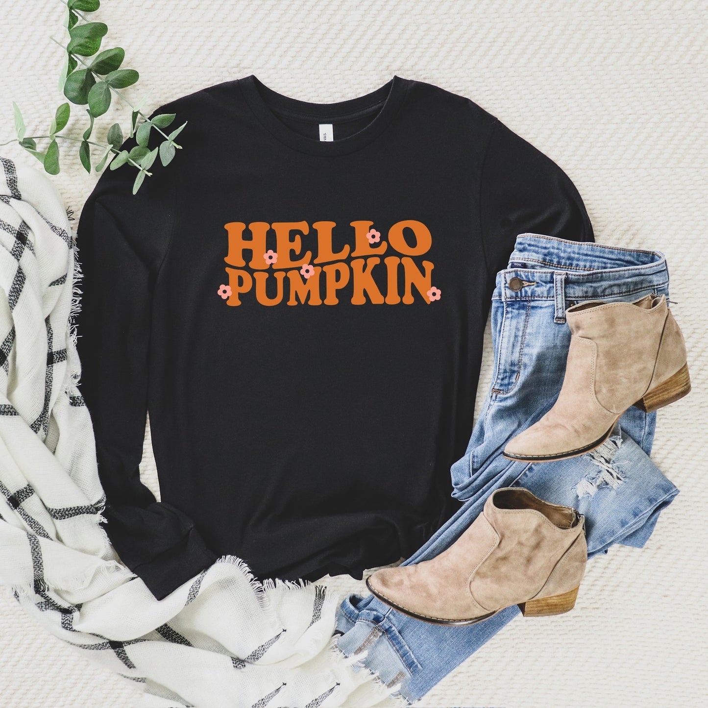 Hello Pumpkin Flowers | Long Sleeve Crew Neck