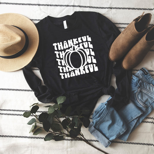 Stacked Thankful Pumpkin | Long Sleeve Crew Neck