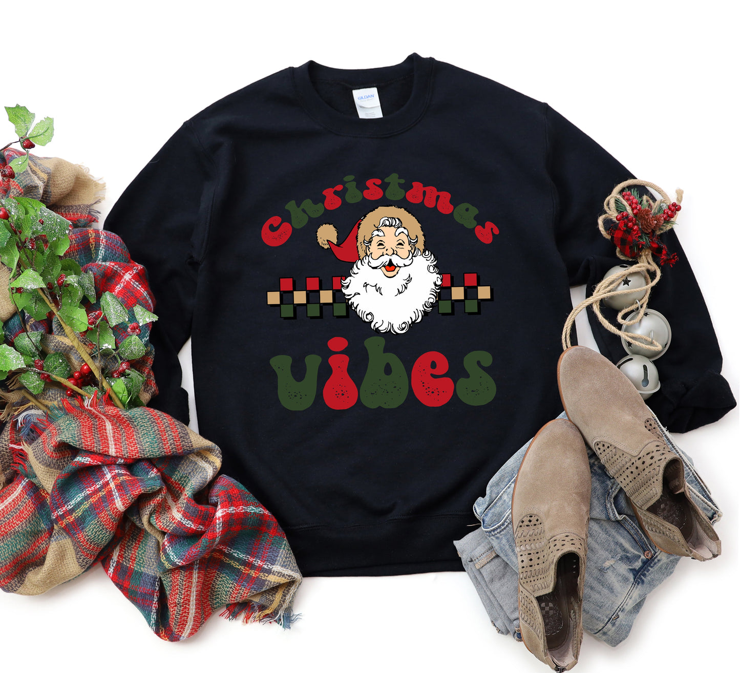 Christmas Vibes Checkered  |Sweatshirt