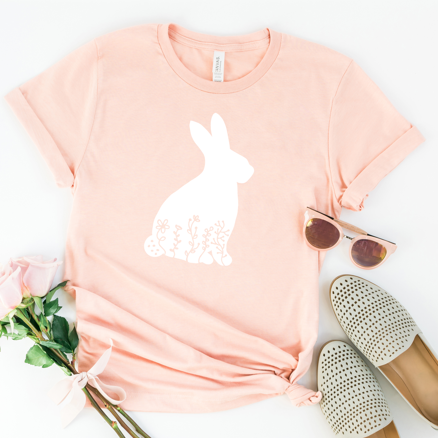 Bunny With Flowers | Short Sleeve Crew Neck