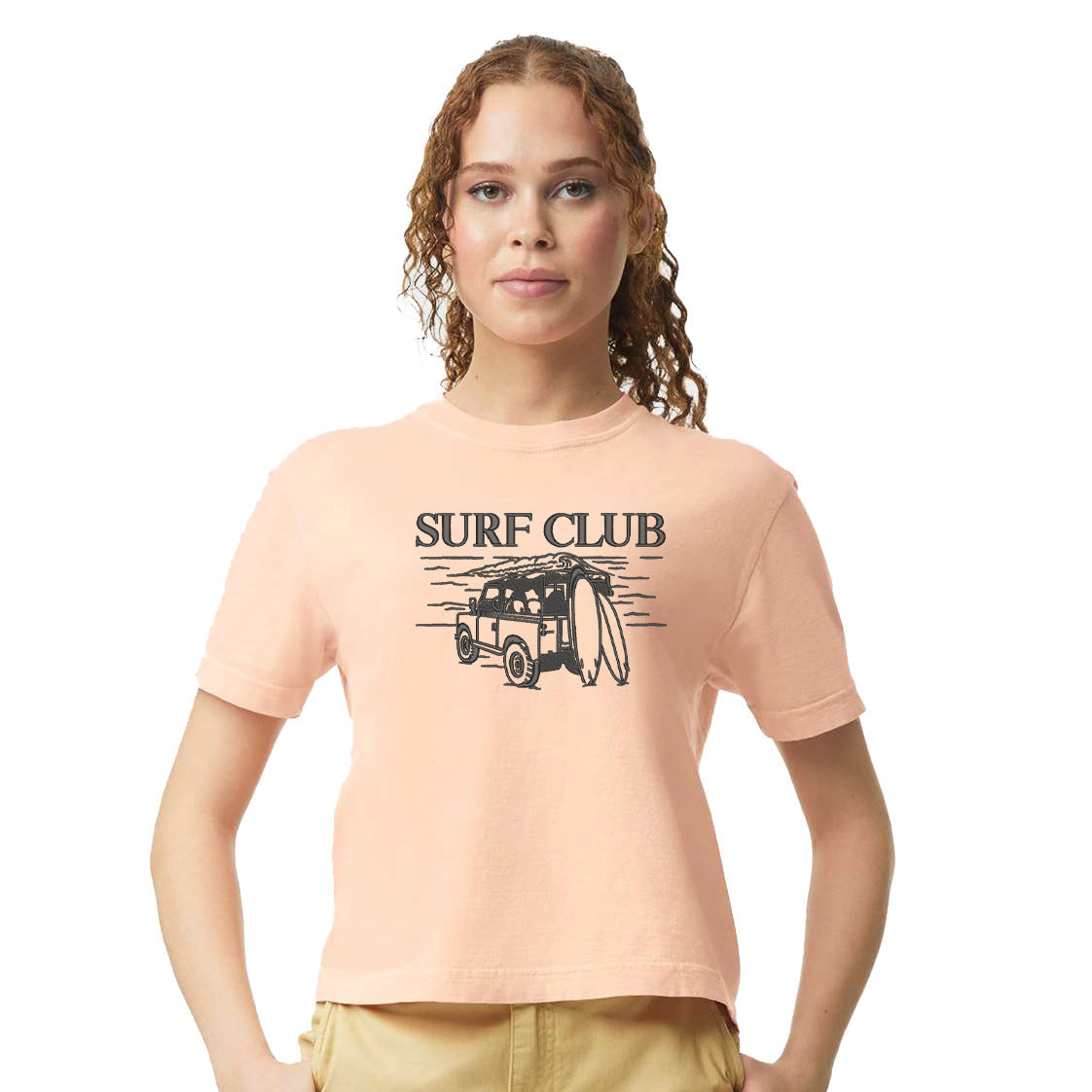 Embroidered Surf Club Jeep | Relaxed Fit Cropped Tee