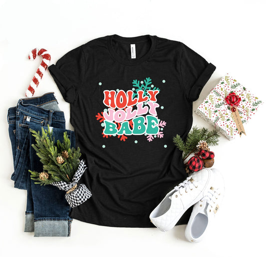 Holly Jolly Babe Snowflakes | Short Sleeve Crew Neck