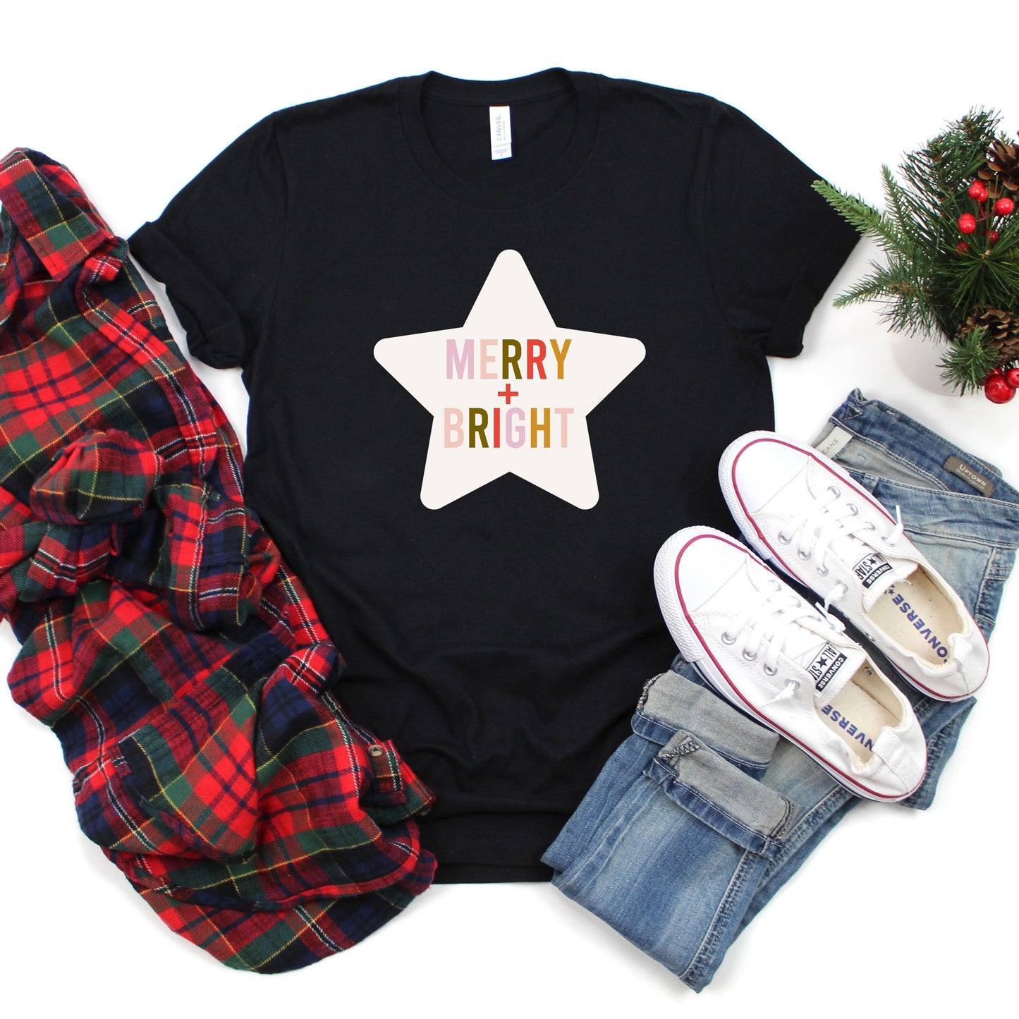 Merry And Bright Star | Short Sleeve Crew Neck
