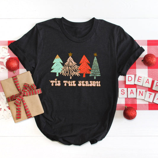 Tis The Season Trees Grunge | Short Sleeve Crew Neck