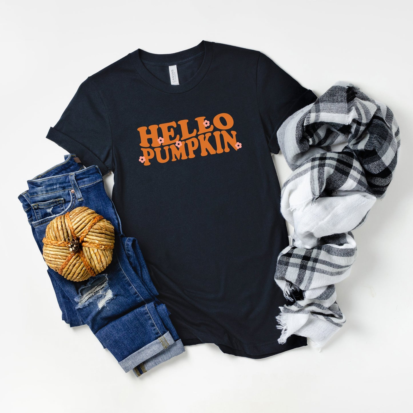 Hello Pumpkin Flowers | Short Sleeve Crew Neck