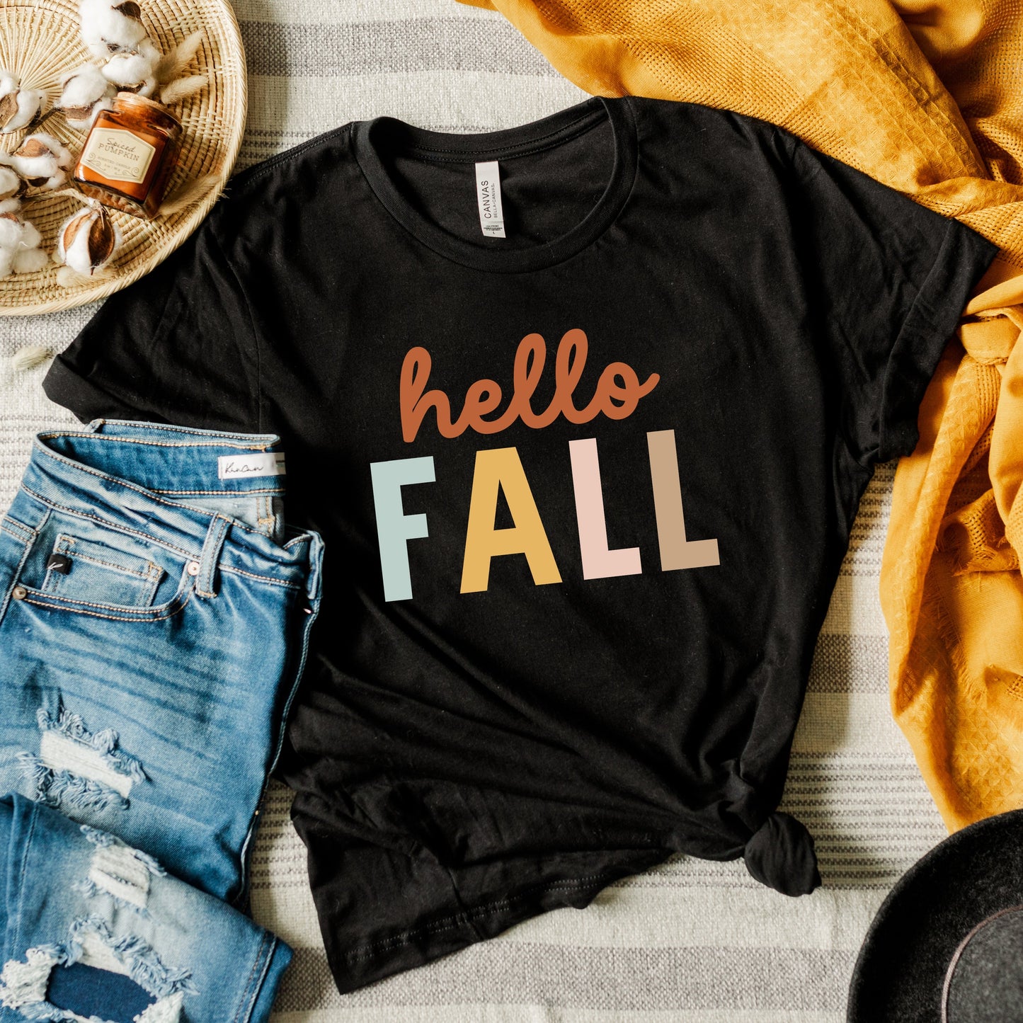 Hello Fall Colorful | Short Sleeve Crew Neck