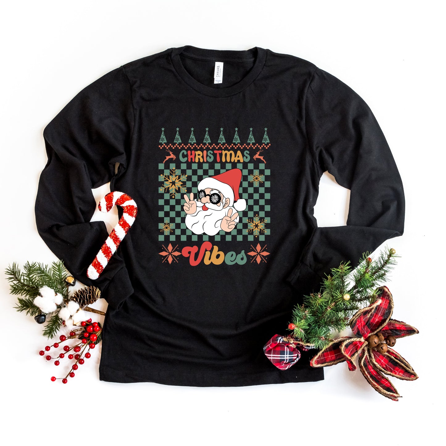 Christmas Vibes Peace Sign | Long Sleeve Crew Neck