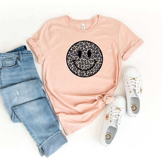 Smiley Face Leopard | Short Sleeve Crew Neck