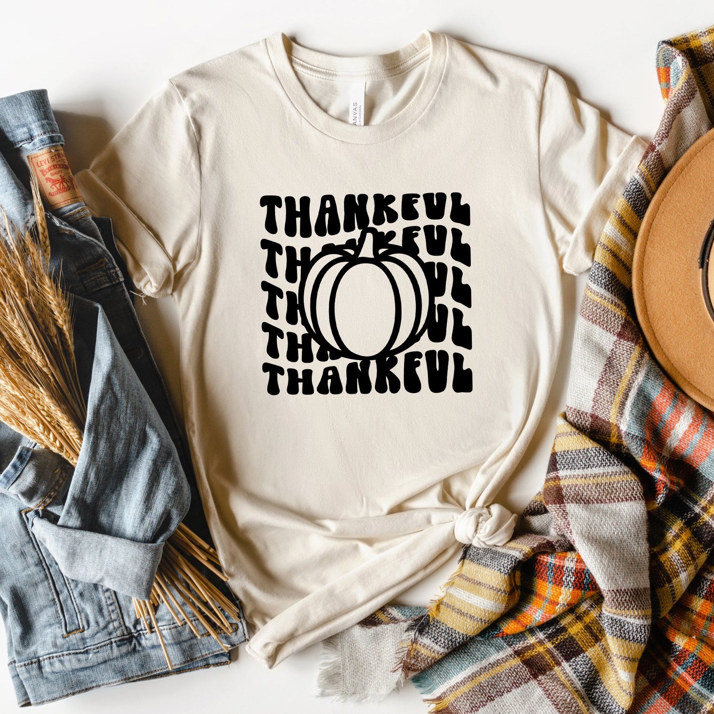 Stacked Thankful Pumpkin | Short Sleeve Crew Neck