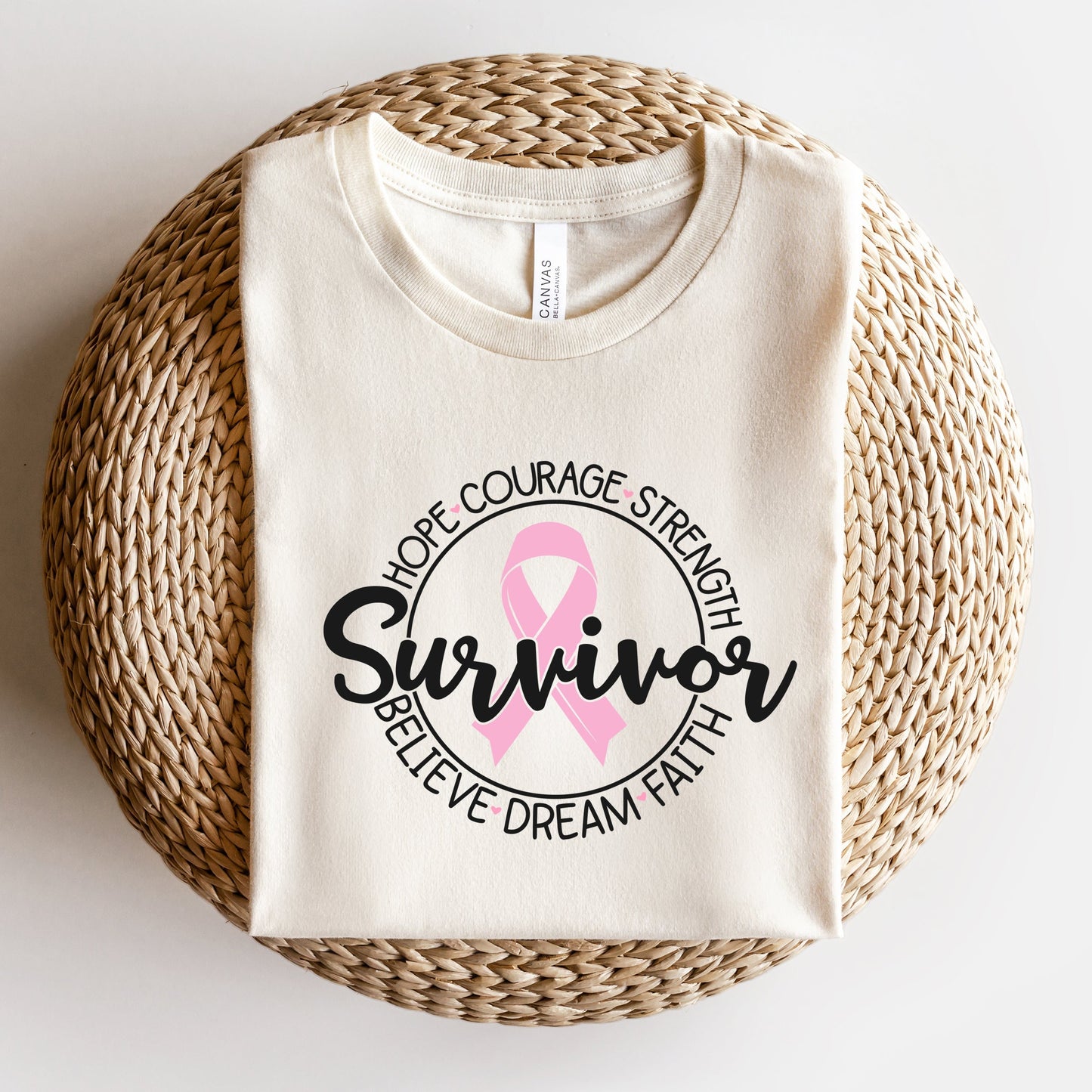 Breast Cancer Survivor Circle Words | Short Sleeve Crew Neck