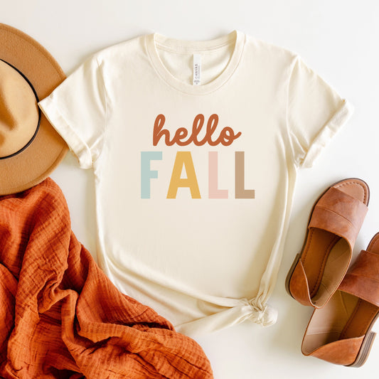 Hello Fall Colorful | Short Sleeve Crew Neck