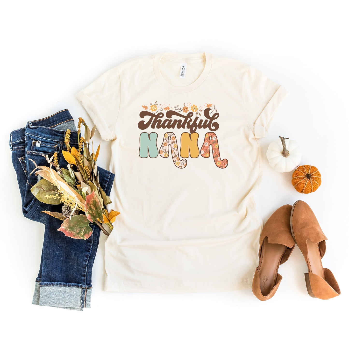 Thankful Nana Floral | Short Sleeve Crew Neck