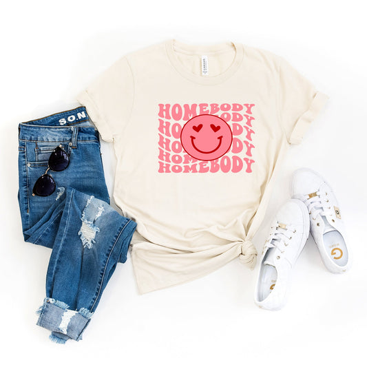 Homebody Stacked Smiley Face | Short Sleeve Crew Neck