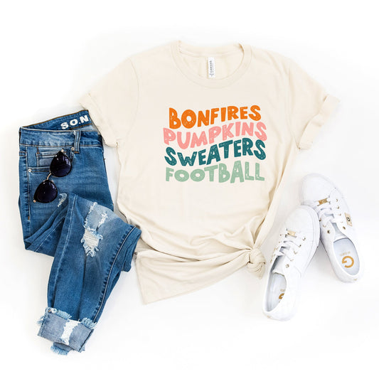 Bonfires Pumpkins Sweaters Football | Short Sleeve Crew Neck