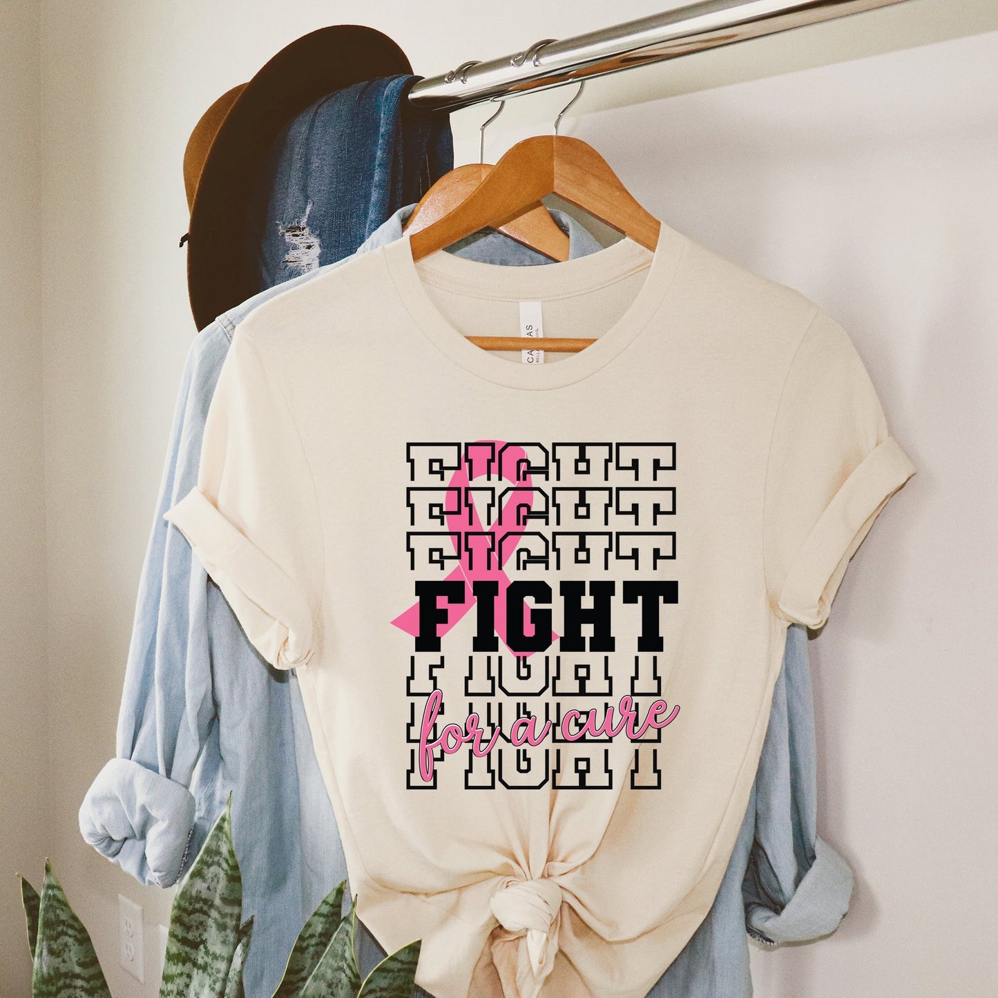 Fight Stacked Ribbon | Short Sleeve Crew Neck