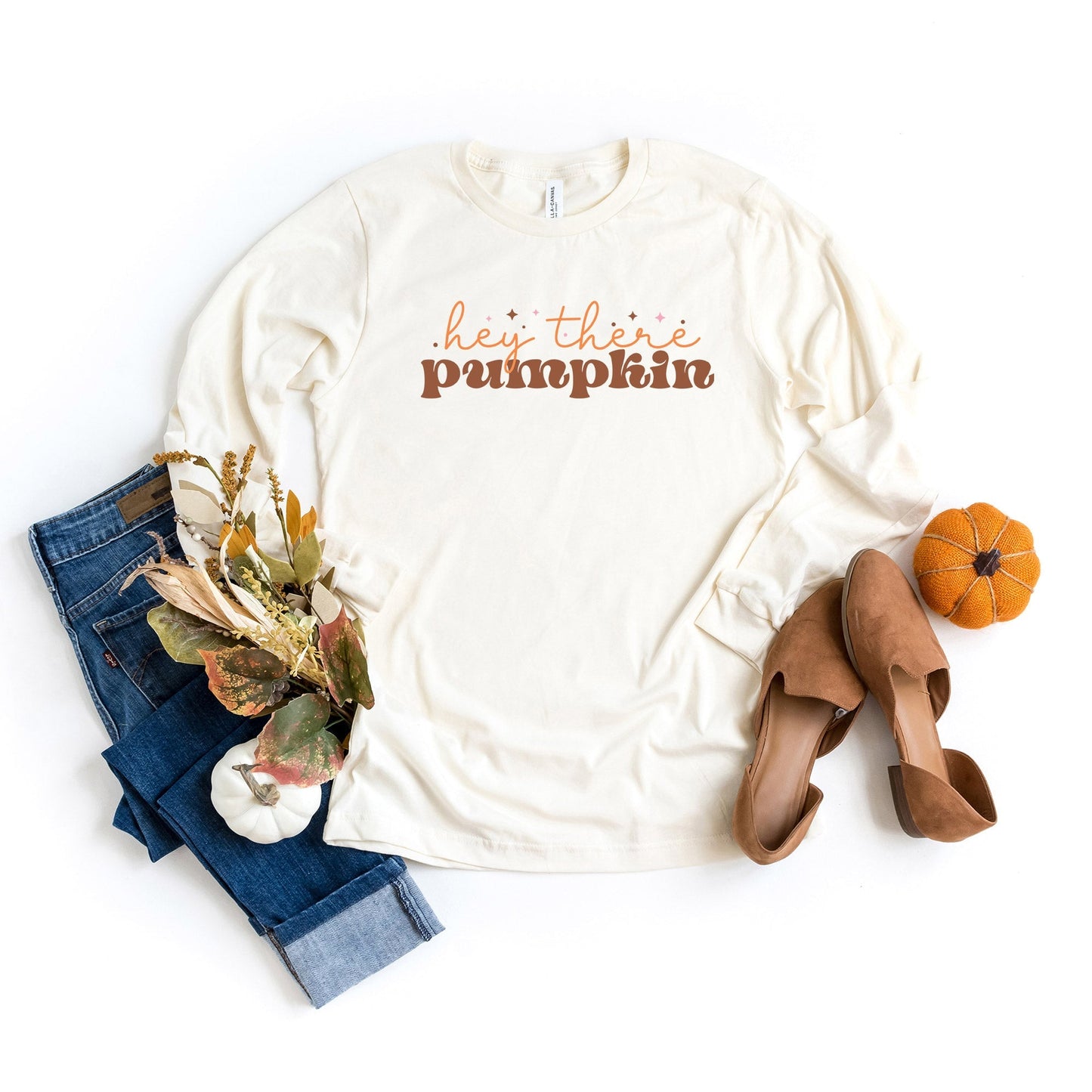 Hey There Pumpkin Stars | Long Sleeve Crew Neck