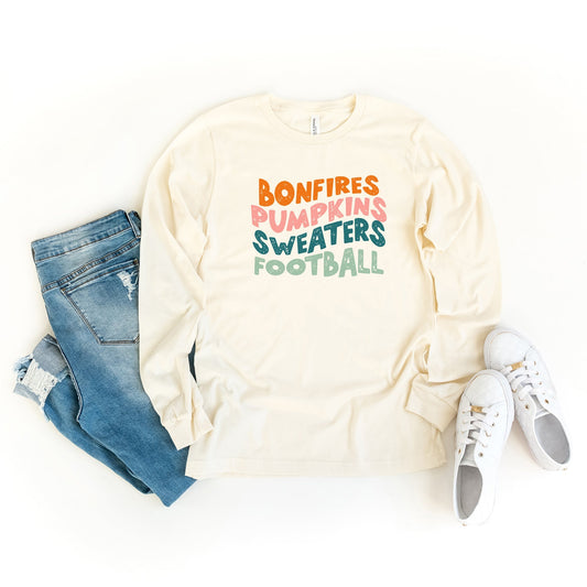 Bonfires Pumpkins Sweaters Football | Long Sleeve Crew Neck