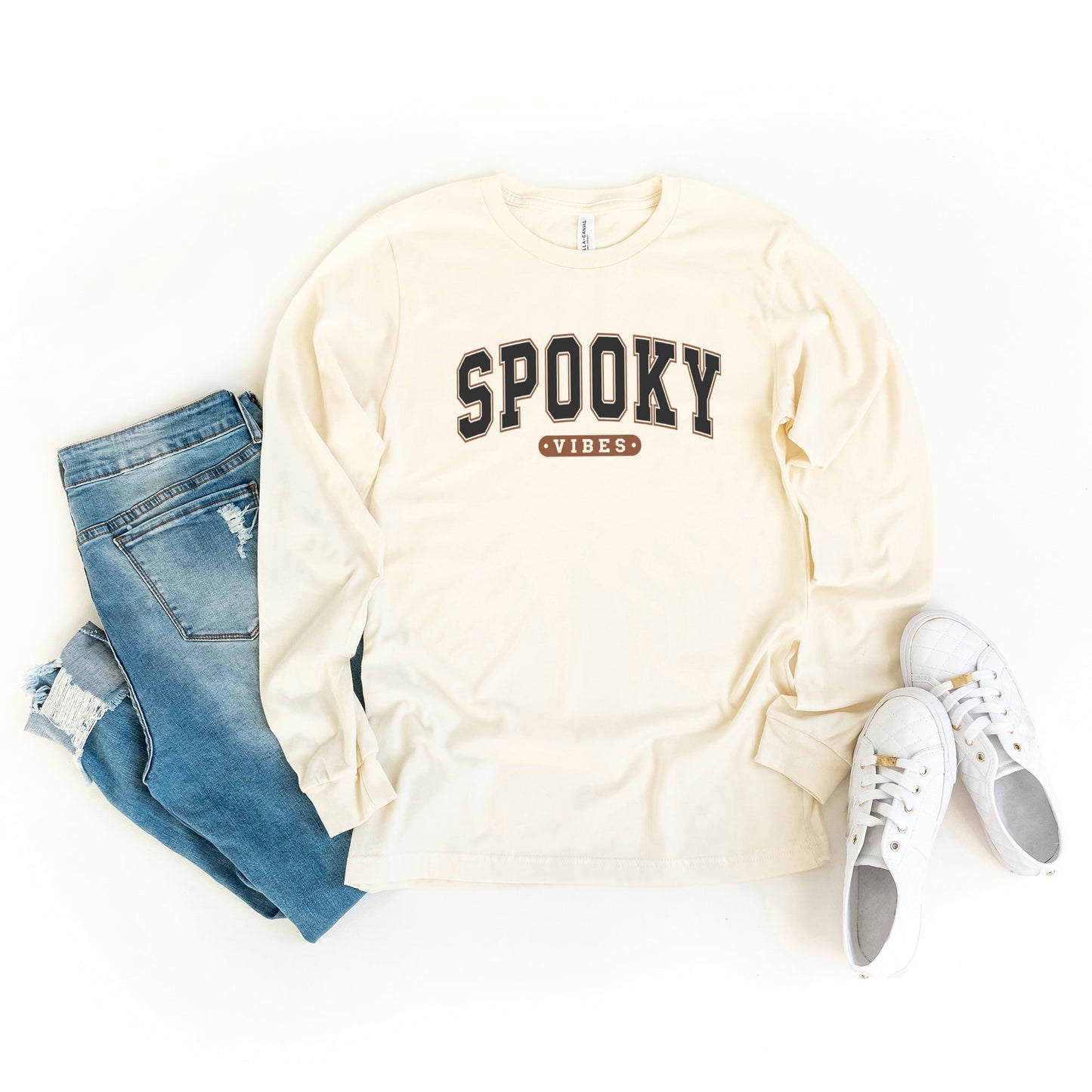 Varsity Spooky Vibes | Long Sleeve Crew Neck
