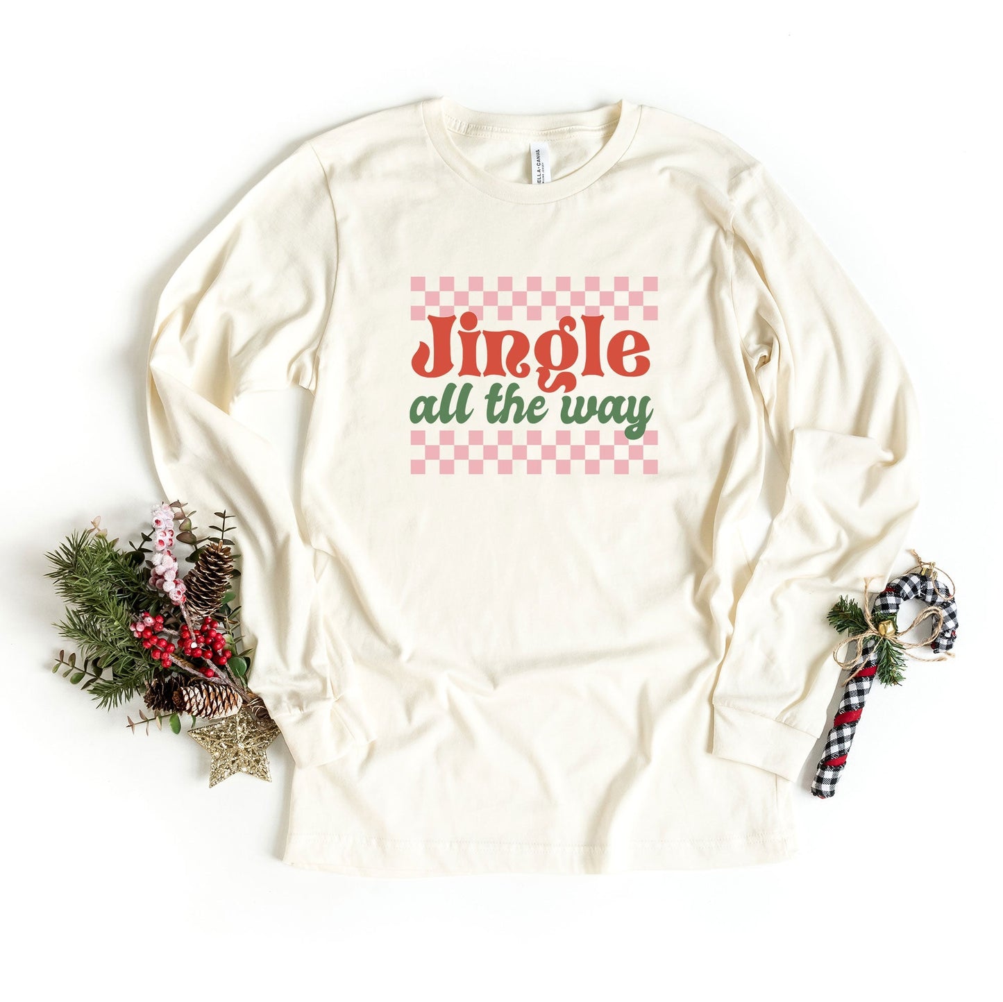 Jingle All The Way Checkered | Long Sleeve Crew Neck