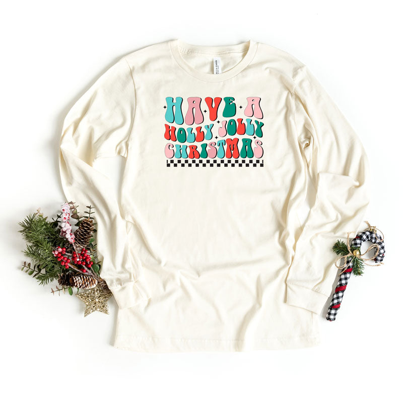 Retro Have A Holly Jolly Christmas | Long Sleeve Graphic Tee