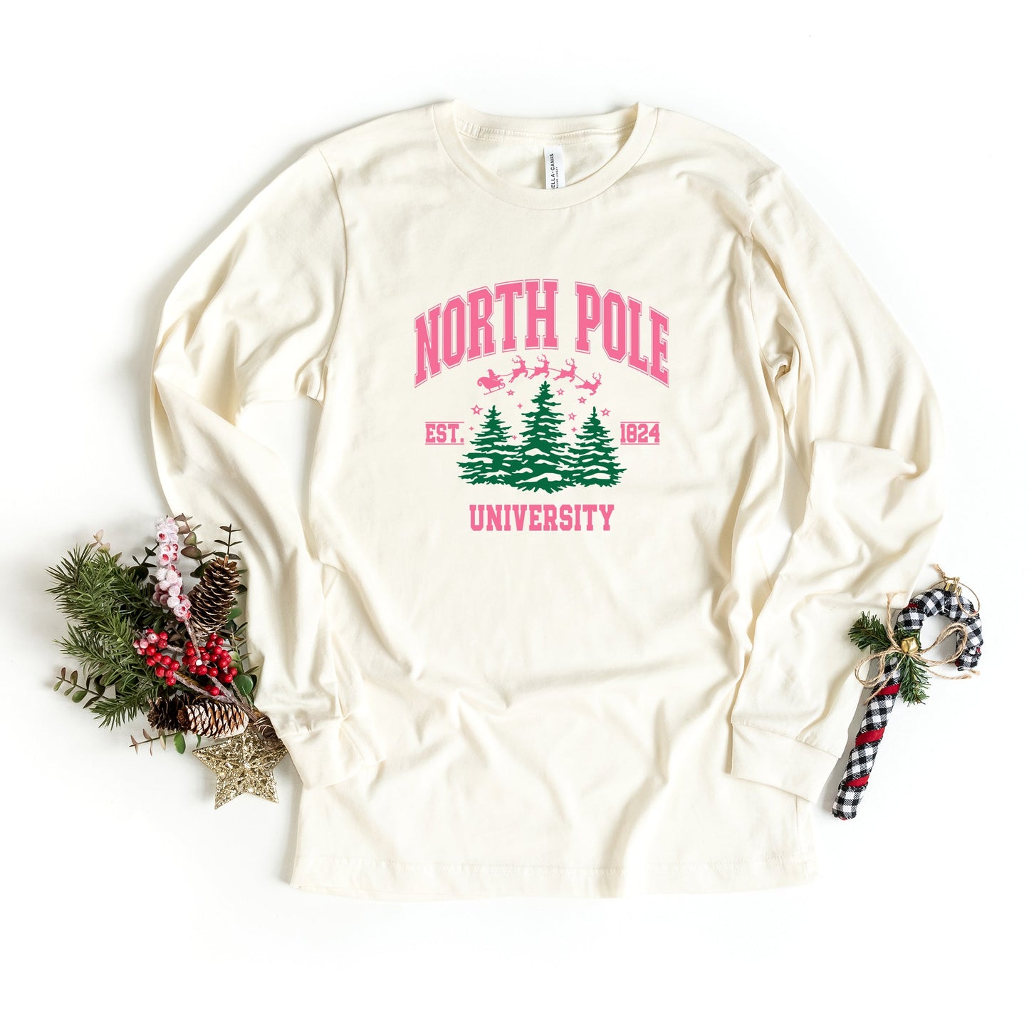 North Pole University Pink Trees | Long Sleeve Crew Neck