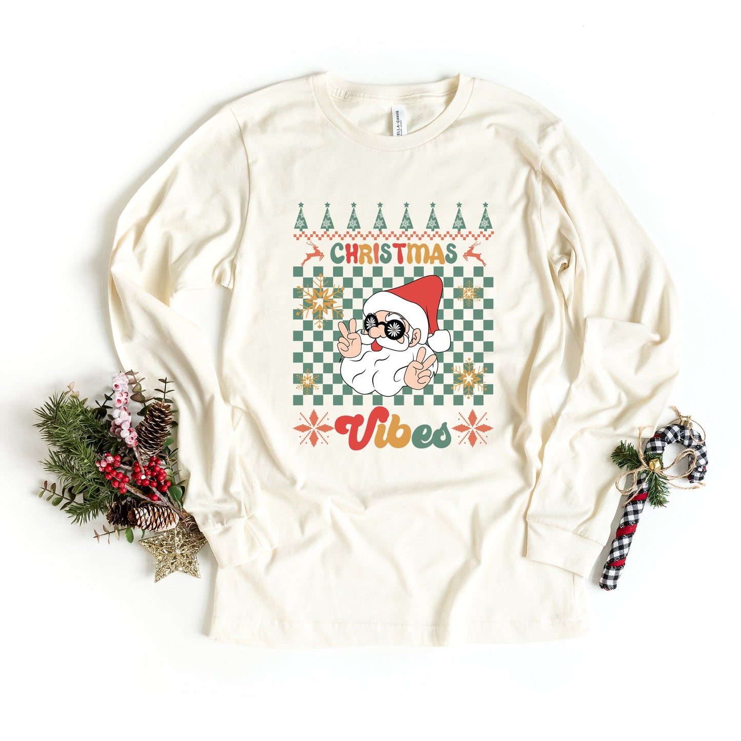 Christmas Vibes Peace Sign | Long Sleeve Crew Neck