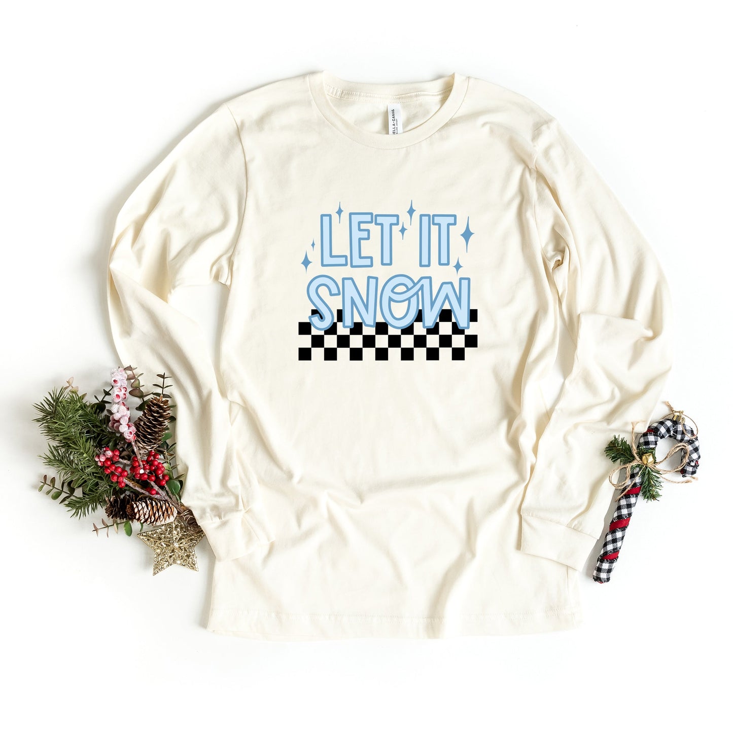 Let It Snow Checkered | Long Sleeve Crew Neck